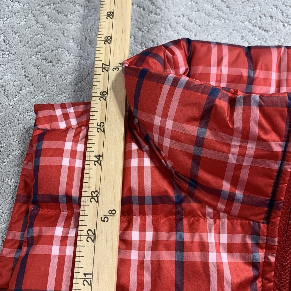 Lands End Womens Down Puffer Vest Large Red Plaid Quilted Zip Up Snap Pockets - Picture 8 of 10